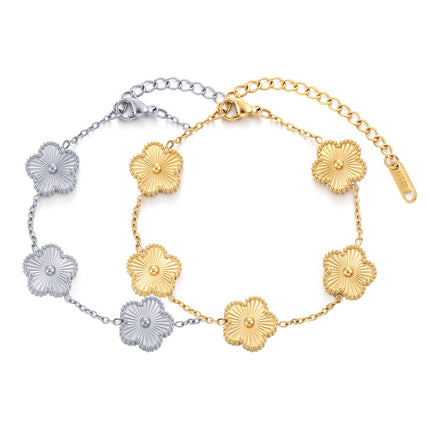 TICVSS Four Leaf Clover Bracelet for Women 18K Gold Plated Stainless Steel Lucky 4 Leaf Gold Link Bracelet Jewelry Gift for Women (Gold+Silver)
