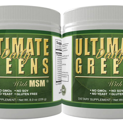 Ultimate Greens with MSM Powder, Vegan Friendly Natural Ingredients Gluten Soy Free NO GMO Superfood Vegetable Nutritional Drink Alkalizing Energy 8oz 6 Pack (6 Month Supply)