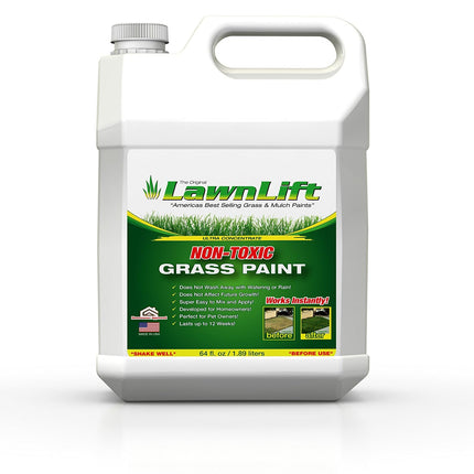 Lawnlift Ultra Concentrated (Green) Grass Paint 64oz. Covers up to 2000 sq feet* Coverage Will Vary depending on Condition of Grass, Sprayer Setting, Dilution Ratio and Desired Shade.