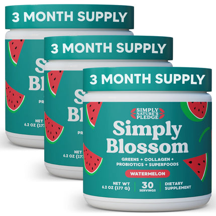 Simply Blossom Nutrition Daily Greens & Superfood Powder + Collagen + Probiotics for Women's Digestive Health & Bloating Relief. Help Your Health Bloom - 3 Month Supply - Watermelon