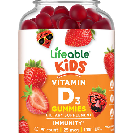 Lifeable Kids Vitamin D Gummies | Vitamin D3 1000iu | Great Tasting Vitamin D3 Gummies | D3 Vitamin for Strong Healthy Bones and Immune Support | Vitamin D for Kids, Boys, Girls | 90 Gummies