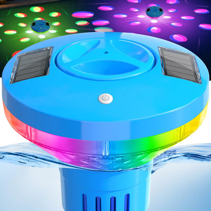 RovPool Chlorine Floater, Large Capacity Pool Chlorine Floaters for 5 * 3'' Chlorine Tabs, Solar Chlorine Floater with Lights, Adjustable Flow Floating Chlorine Dispenser for Pool, Hot Tub, Blue