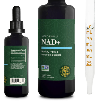 Global Healing Premium NAD+ Liquid Supplement - Sublingual NAD Drops - Liposomal NAD Plus Serum for Cellular Renewal - Nicotinamide Riboside Formula for Men & Women (2 Oz)