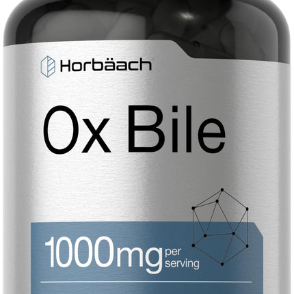 Horbäach Ox Bile Supplement | 1000mg | 100 Capsules | Digestive Enzymes Supplement | Non-GMO & Gluten Free