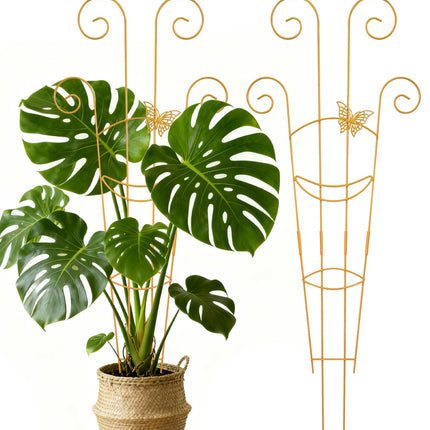 2 Pcs Tall Trellis for Potted Plants, 30'' Expandable Butterfly Shape Garden Trellis for Climbing Plants Indoor, Plant Pothos Climber Support for Monstera, Ivy, Hoya, Vine (Yellow)