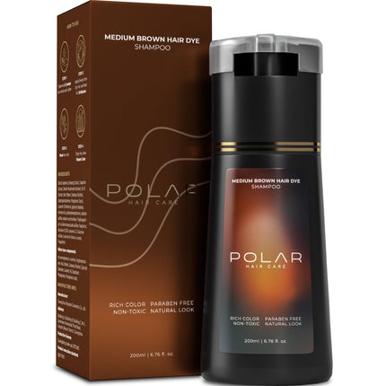 Polar Hair Dye Shampoo for Gray Hair, Medium Brown Color for Women & Men