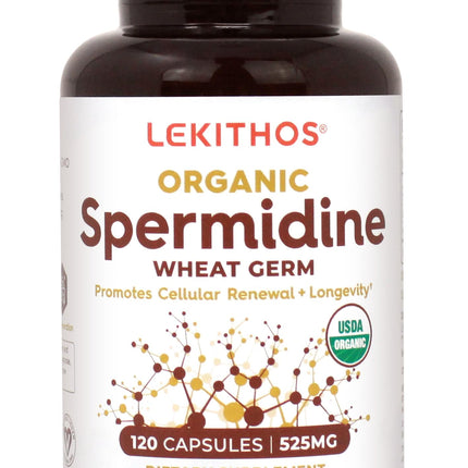 Lekithos Organic Spermidine Capsules | Organic Wheat Germ Extract | Promotes Cell Renewal, Better Aging | Thiamine, Zinc, Manganese | 1050mg Per Serving | USDA Organic, Vegan, Non-GMO | 120 Capsules