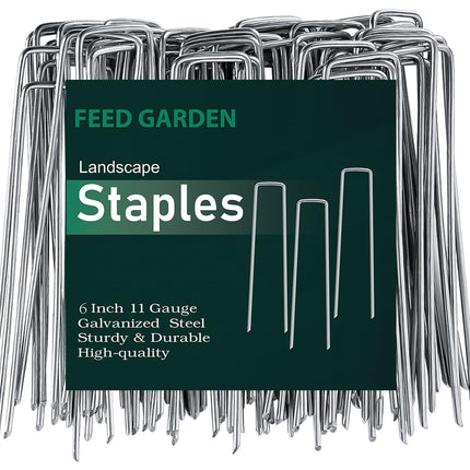 FEED GARDEN 6 Inch 100 Pack Galvanized Landscape Staples Plant Cover Stakes 11 Gauge Tent Stakes Garden Stakes Landscaping Fabric SOD Pins Yard Stakes for Decoration Weed Barrier Fabric