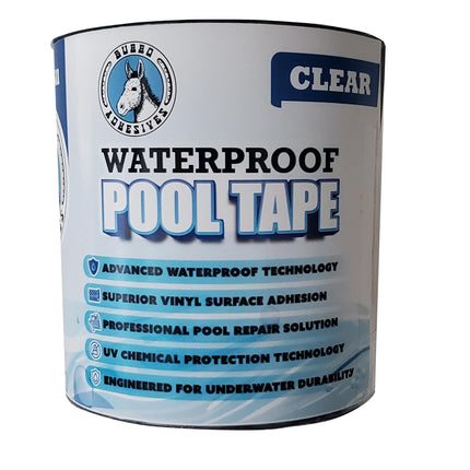 Burro Adhesives Waterproof Clear Pool Tape 4" x 10' - Heavy Duty PVC Vinyl Pool Repair for Underwater & Dry Applications, Commercial & Residential Pools, Instantly Seals Leaks