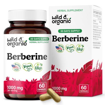 Wild & Organic Berberine Supplement Capsules 1000 mg