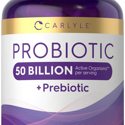 Carlyle Probiotics with Prebiotics | 120 Capsules | 50 Billion Active Organisms | Non-GMO & Gluten Free Supplement