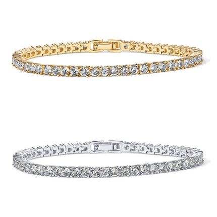 PAVOI CZ Tennis Bracelet for Women, 14K Gold Plated, Two Tone Gold, 7 In