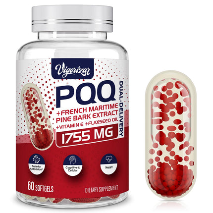 200 mg Pycnogeno with PQQ, Premium French Maritime Pine Bark Extract, Unique Dual-Delivery for Maximum Absorption, Pine Bark Extract for Vascular & Heart & Joint Function - 60 Vegan Softgels