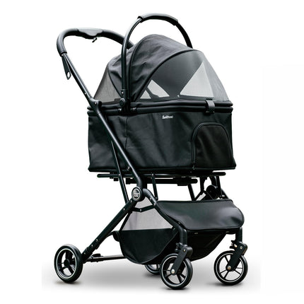 Pawccoli 4 Wheels Pet Stroller, Dog Stroller for Small/Medium Dogs and Cats up to 33 lbs, One-Click Fold & Draggable, Removable Carrier, Zipperless Entry, Mesh Windows, Black