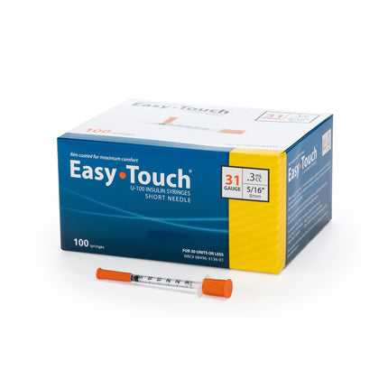 EasyTouch U-100 Insulin Syringes (31G 0.3cc 5/16") - 100ct.