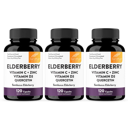 Elderberry Vitamin C and Zinc Capsules for Adults | 360 Count with Quercetin & Vitamin D3 | 6-in-1 Immune Support Supplement Pills | Sambucus Black Elderberry Natural Immunity Vitamins | Made in USA
