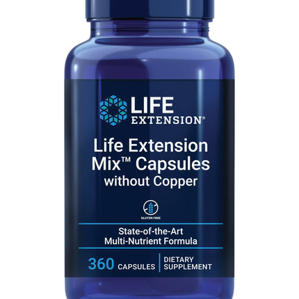 Life Extension Mix™ Capsules Without Copper, high Potency, Advanced Vitamin, Mineral, Fruit & Vegetable Formula, Vitamin B, C, D, E, for Whole-Body Health, Healthy Aging, Gluten-Free, 360 Capsules