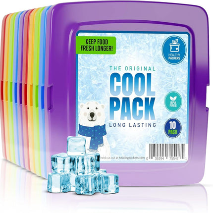 Healthy Packers® Reusable Ice Packs for Lunch Boxes Kids and Adults | Long‑Lasting Thin Freezer Packs for Coolers, Bento Boxes, Lunch Bags, Travel, School Meals, Meal Prep (10-Pack | Square)