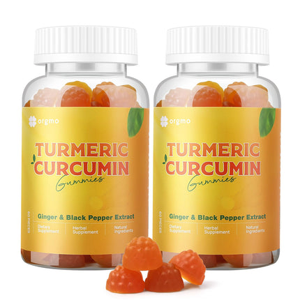 ORGMO Turmeric Curcumin Gummies with Black Pepper 2 Pack, Turmeric and Ginger Supplement for Immune Joint Support, Sugar Free Ginger Gummies for Inflammation Vegan