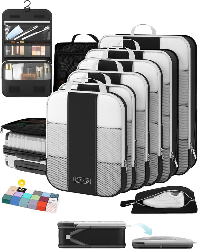 10 Set Compression Packing Cubes for Travel Essentials,Compressible Expandable Packing Cubes for Suitcase,OlarHike Luggage Organizer Bags for Travel,Handy Helper for Organizing Clothes(Black)