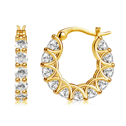 Allencoco Cubic Zirconia Huggie Hoop Earrings - Jewelry For Women, 14K Gold, 925 Sterling Silver Post Hypoallergenic (14K Gold CZHoop 16mm)