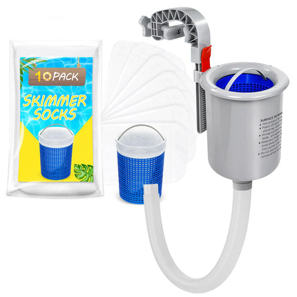 ROMIVO Above Ground Pool Skimmer with 10-Pack Skimmer Socks, Wall Mount Surface Skimmer for Inflatable & Metal Frame Pools, Auto Skims Leaves, Debris, Removable Basket, Works with 800+ GPH Pump