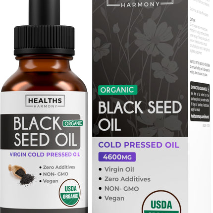 USDA Organic Black Seed Oil Liquid (4 fl oz) Premium Cold-Pressed Nigella Sativa Producing Pure Black Cumin Seed Oil - Antioxidant Supplement - Vegan, Gluten-Free, & Non-GMO (No Pills or Capsules)