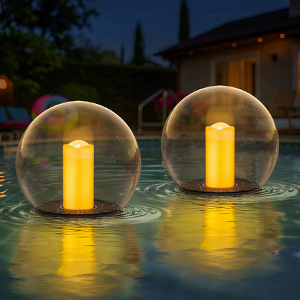 uuffoo 2-Pack 7.4x7.4 Solar Floating Pool Lights Ball Solar Powered Flickering that Float Candles Lights Outdoor Water-Resistant IP66 for Pond Garden Party Swimming Decor