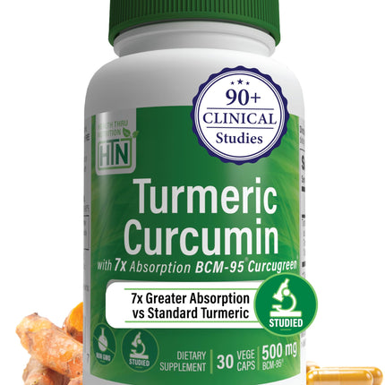 Health Thru Nutrition Turmeric Curcumin Complex 1000mg Supplement | as BCM-95 Curcugreen Clinically Studied | Vegan Certified (Pack of 180)