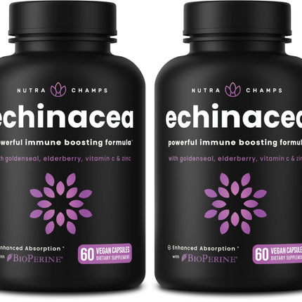 NutraChamps Echinacea Capsules 1000mg - 8-in-1 Immune Support Supplement - Echinacea Goldenseal, Vitamin C, Zinc, Ginger, Elderberry - 60 Capsules (Pack of 2)