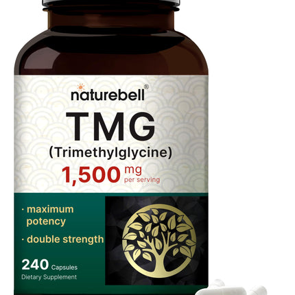 NatureBell TMG Supplements 1,500mg, 240 Capsules | Max Strength Betaine Anhydrous Trimethylglycine – Supports Healthy Homocysteine Balance, Heart & Liver Health – Non-GMO, Gluten Free
