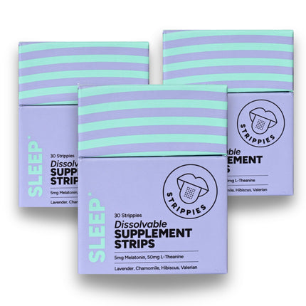 STRIPPIES Dissolvable Sleep Strips – Fast-Acting Melatonin 5mg with L-Theanine, Lavender, Chamomile, Hibiscus & Valerian – Natural Cranberry Flavor – 90 Strips