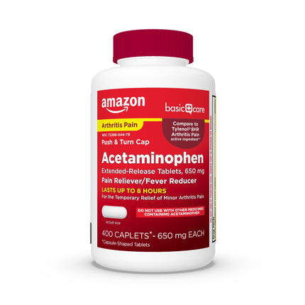 Amazon Basic Care Acetaminophen Extended-Release Tablets, 650 mg, Pain Reliever, Fever Reducer, Arthritis Pain, Headache, Backache, Menstrual Pain, 400 Count