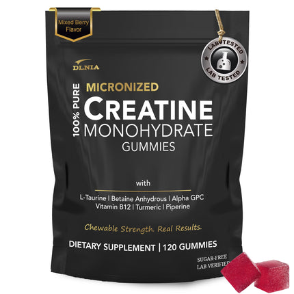 Creatine Monohydrate Gummies for Men & Women - Sugar Free & Vegan Advanced Formula W/L-Taurine + Vitamin B12 - for Muscle Strength, Muscles Builder, Recovery (120 Count (Pack of 1), Mixed Berry)