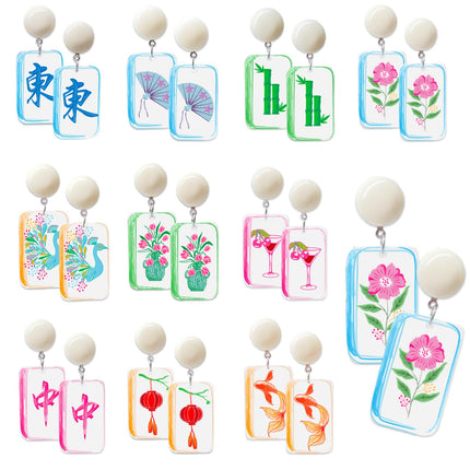 20 Pcs Mahjong Earrings 10 Set Women Funny Acrylic Mahjong Tile Dangle Earrings Creative Geometric Jewelry Lucky Mah Jongg Gifts for Women Friendship Accessories
