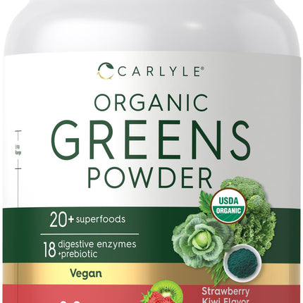 Carlyle Organic Greens Powder | 35.2 oz Supplement | Strawberry Kiwi Flavor | Relieves Occasional Gas, Discomfort & Bloating | with 20+ Superfoods, and Prebiotics | Vegan, Non-GMO and Gluten Free