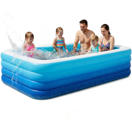 120" Large Inflatable Pool for Kids & Family, 4-Layer Thickened Blow Up Pool (Stronger Than 3-Layer), 0.32mm Heavy Duty PVC, Durable Swimming Pool for Adults, Kids & Pets Backyard Summer Blue
