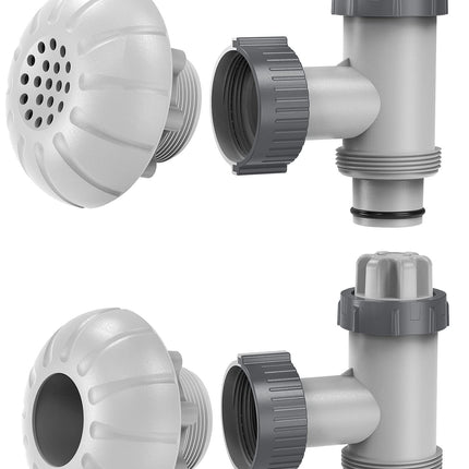 SUMMERBUDDY Above Ground Pool Parts, Replacement Pool Pump Part for Intex/Bestway/Coleman with Plunger Valve, 1.5" Outlet Strainer & Inlet Nozzle, Pool Hose Adapter for Intex Sand Pump (Grey)