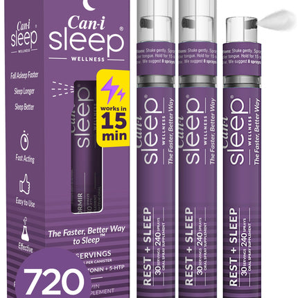 Can-i Sleep Aid Spray for Adults – Fast-Acting Sleep Spray for Shift Workers & Night Shifts – Fall Asleep Fast & Stay Asleep – Melatonin Spray with GABA & 5-HTP – No Grogginess – 90 Servings (3 Pack)