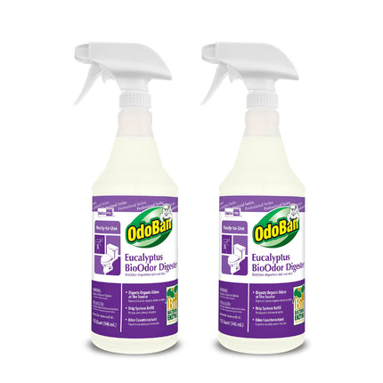 OdoBan Professional Cleaning Ready-to-Use BioOdor Digester Harsh Aroma Counteractant, Made in the USA, Eucalyptus Scent, 2-Pack, 32 Ounce Sprays Each