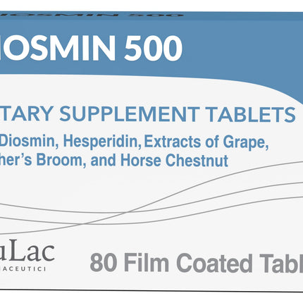 Dulac Diosmin 500, Micronized Diosmin Hesperidin Dietary Supplement 1000mg per serving, Horse Chestnut Extract, Butcher’s Broom & Red Grape Extract, Leg Circulation Support, 80 Tablets, Made in Italy