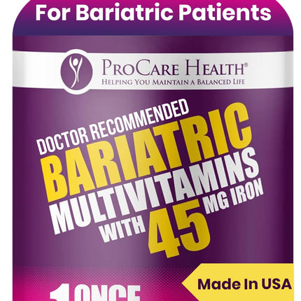 ProCare Health Bariatric Multivitamin 45mg Iron – Once Daily Capsule for Gastric Bypass, Sleeve & Post-Op Support – 90 Easy-to-Swallow Capsules, 3-Month Supply, No Artificial Colors, Gluten-Free
