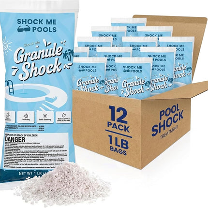 Cal Hypo Granule Pool Shock – Fast-Dissolving Chlorine Shock Treatment for Swimming Pools – Powerful Pool Water Clarifier & Sanitizer – for Inground & Above Ground Pools – 1 lb Bag (12 Pack)