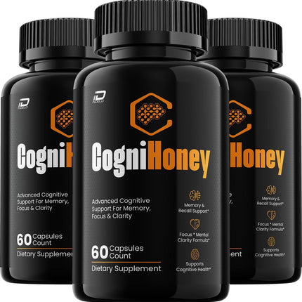 CogniHoney Capsules – Cogni Honey Pills Advanced Formula Natural Blend Focus Memory Support and Reviews - 3 Pack - 180 Capsules