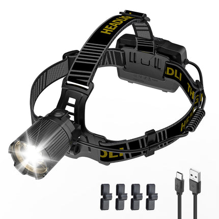 Weejunki 2,000 Lumens Rechargeable Headlamp, 5 Modes & IP68 Waterproof Head Lamp, Headlamps for Adults Rechargeable, 90°Adjustable Head Lights for Outdoor Camping, Hunting, Running