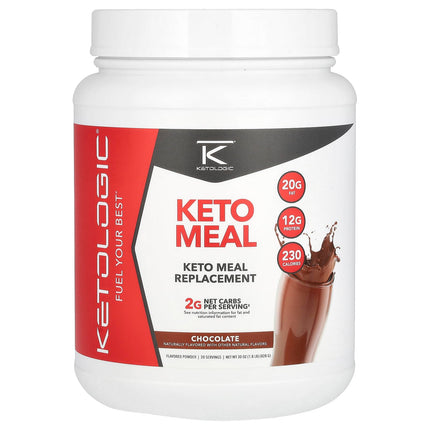 KetoLogic Keto Meal Replacement Shake Powder for Optimal Results + MCT Oil + Grass-Fed Whey - Perfectly Formulated Macros for Ketosis - 20 Servings - Chocolate