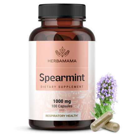HERBAMAMA Spearmint Capsules - 1000 mg Spearmint Leaf Capsules for Digestive Support - Vegan, Non-GMO Digestive & Skin Supplement - 50-Day Supply