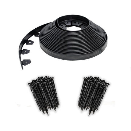 EasyFlex No-Dig Landscape Edging with BONUS Anchoring Spikes, 1.5 in. Tall Straight Top Plastic Garden Border, 100 Foot Kit, Black