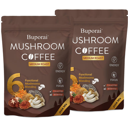 Mushroom Coffee, Instant Mushroom Coffee Organic with 6 Mushrooms Lion’s Mane, Cordyceps, Turkey Tail & Other for Energy, Focus, Digestion, Immunity, 35 Servings x 2
