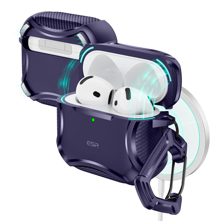 ESR for AirPods 4 Case, Compatible with AirPods 4th Generation Case (2024), Compatible with MagSafe, Powerful Drop Protection, Magnetic Lid, Cyber Series, Purple